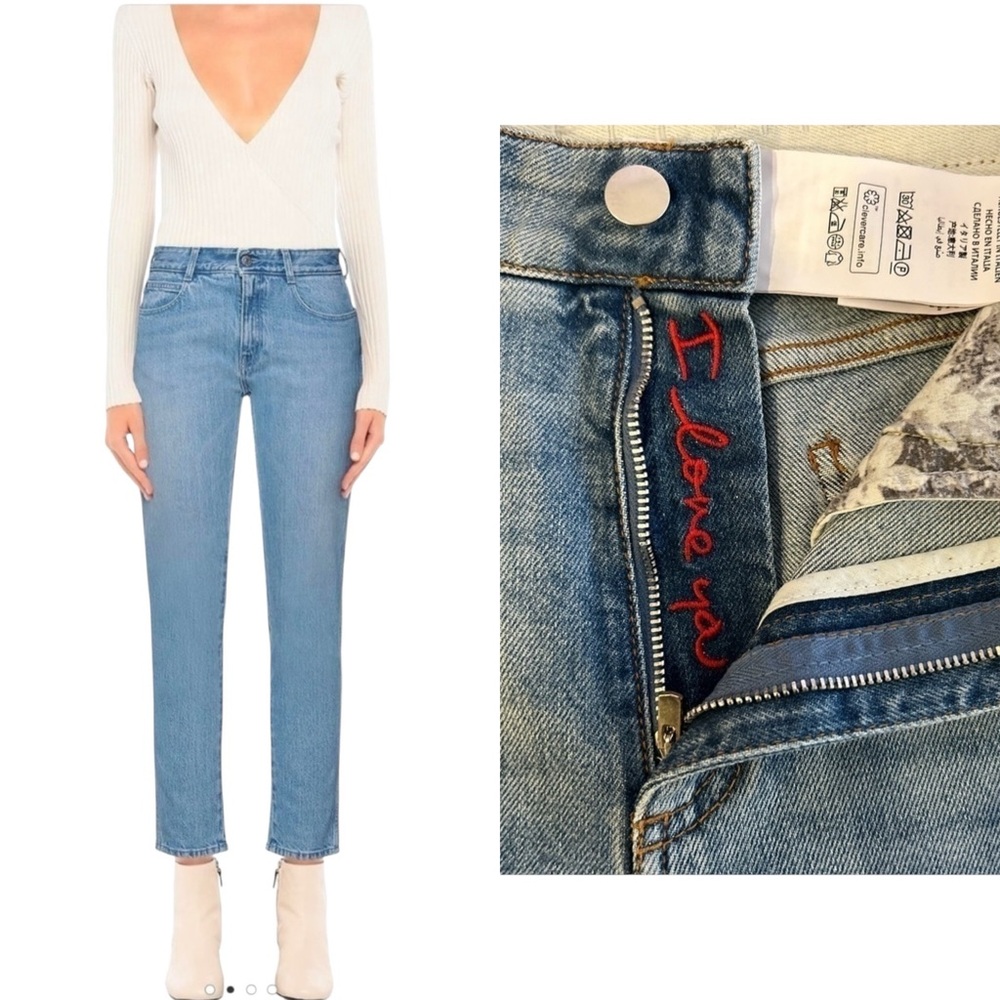 Stella McCartney blue jeans with. Embroidered zip Fly in Sz 25